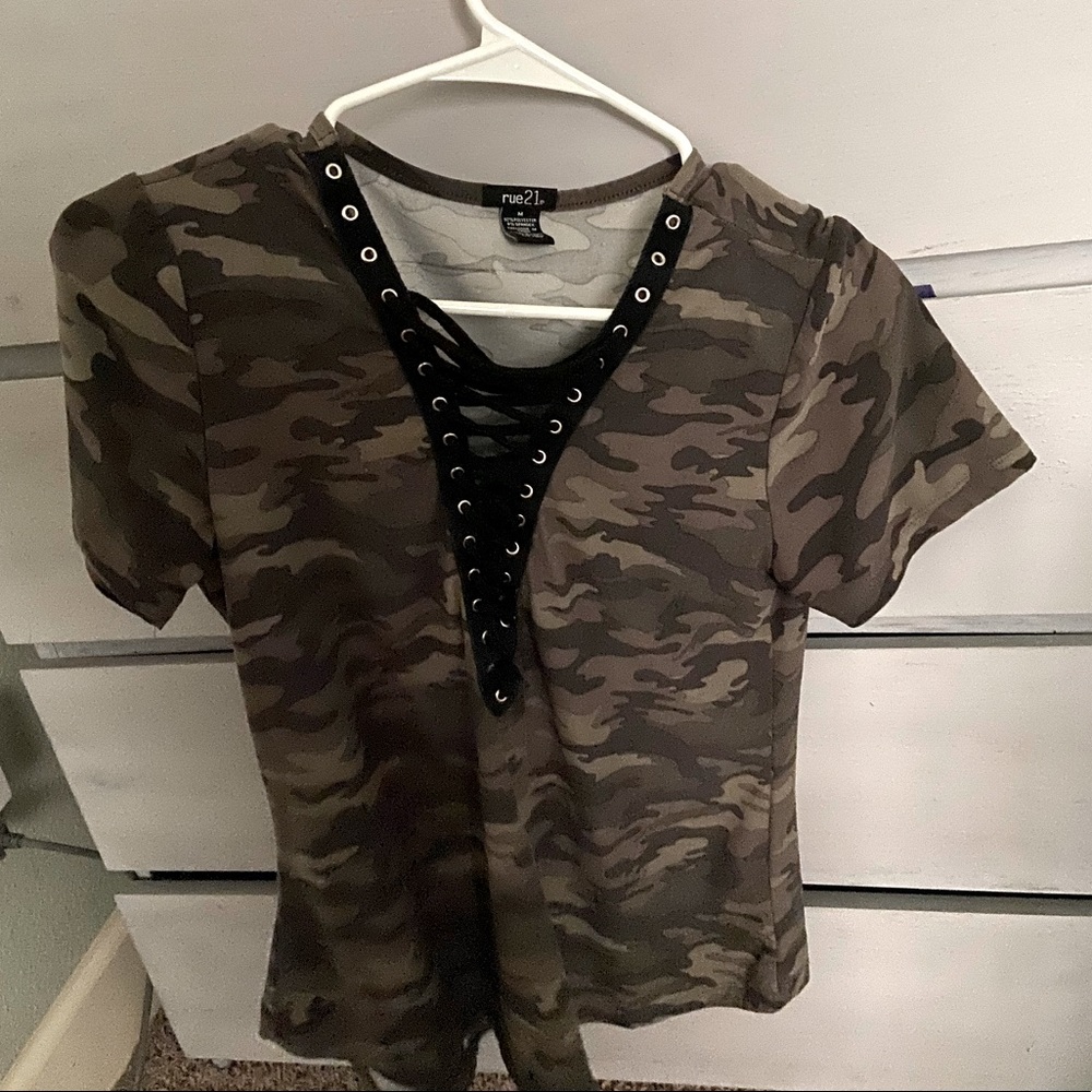 Rue 21 Camo Crossed V Neck